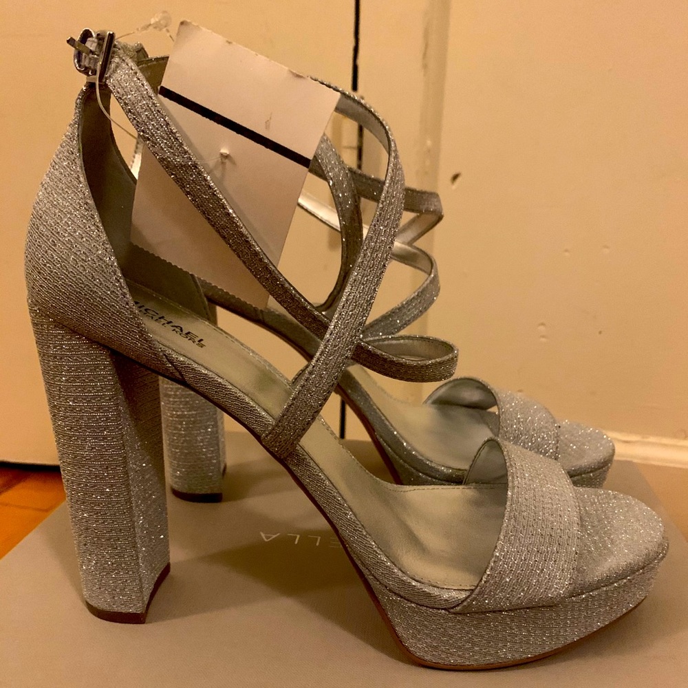 Michael Kors Silver Glitter Heels (Size 10)
